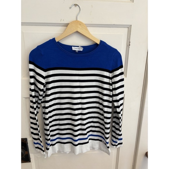 Calvin Klein Women's Blue Striped Color Block‎ Sweater Size XS - Picture 1 of 5